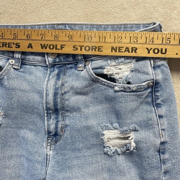 American Eagle‎ Straight Mom Jean Women's 8 Long Blue High Rise Distressed Denim - Picture 5 of 14